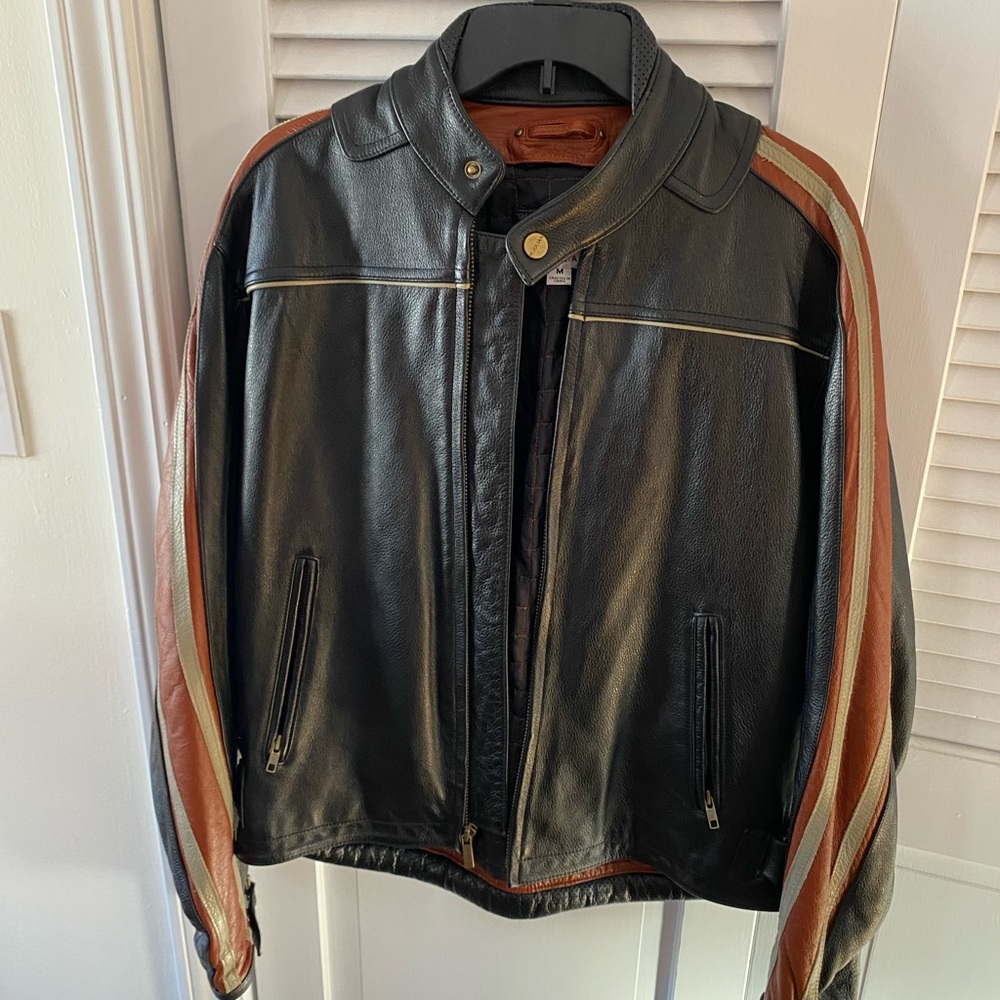 Wilson’s Leather M. Julian Men’s Black & Brown Leather Biker / Racer Jacket Sz M